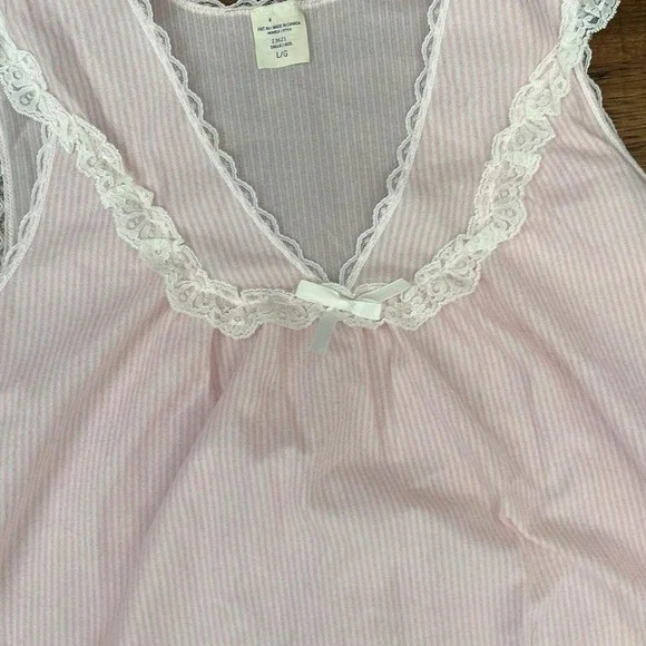 Vintage Pink White Striped Nightgown Women Large Cottagecore 90s Coquette Fairy - Picture 2 of 6